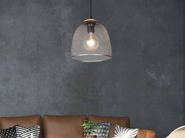 LED Pendelleuchte mit Drahtgeflecht Lampenschirm Silber, Ø 40cm