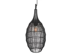 LED Pendelleuchte mit Drahtgeflecht Lampenschirm Oval Schwarz, Ø 26cm