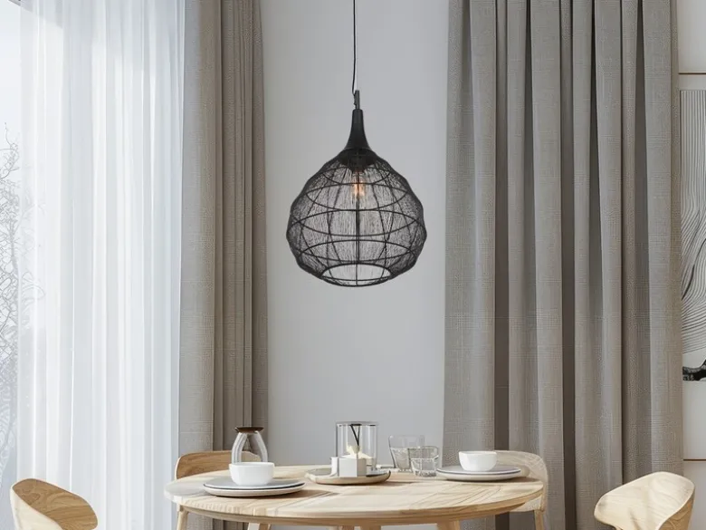LED Pendelleuchte mit Drahtgeflecht Lampenschirm Schwarz, Ø 42cm