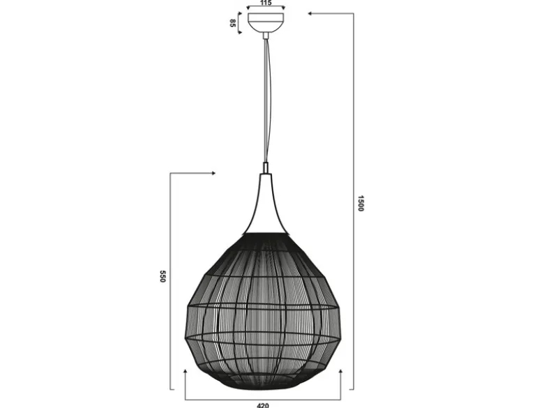 LED Pendelleuchte mit Drahtgeflecht Lampenschirm Schwarz, Ø 42cm
