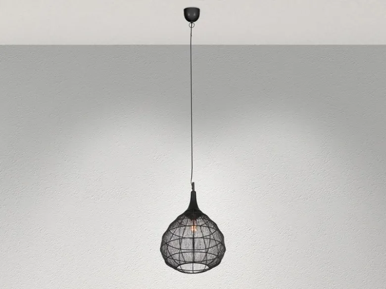 LED Pendelleuchte mit Drahtgeflecht Lampenschirm Schwarz, Ø 42cm
