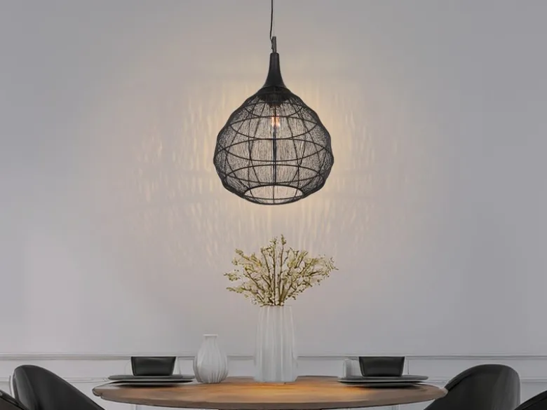 LED Pendelleuchte mit Drahtgeflecht Lampenschirm Schwarz, Ø 42cm