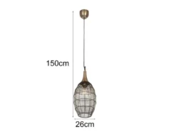 LED Pendelleuchte mit Drahtgeflecht Lampenschirm Oval Altmessing, Ø 26cm