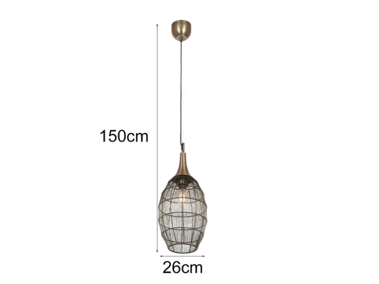 LED Pendelleuchte mit Drahtgeflecht Lampenschirm Oval Altmessing, Ø 26cm