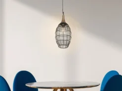 LED Pendelleuchte mit Drahtgeflecht Lampenschirm Oval Altmessing, Ø 26cm