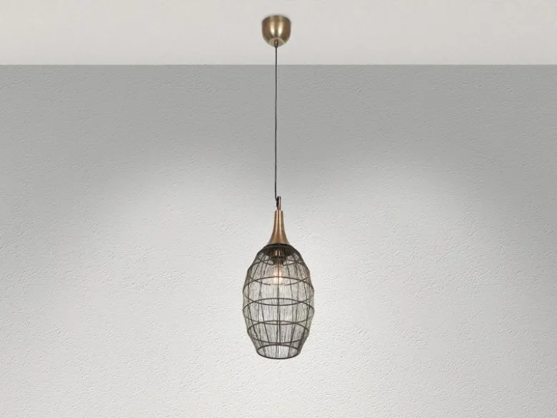 LED Pendelleuchte mit Drahtgeflecht Lampenschirm Oval Altmessing, Ø 26cm