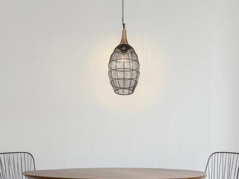 LED Pendelleuchte mit Drahtgeflecht Lampenschirm Oval Altmessing, Ø 26cm