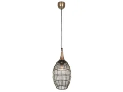 LED Pendelleuchte mit Drahtgeflecht Lampenschirm Oval Altmessing, Ø 26cm