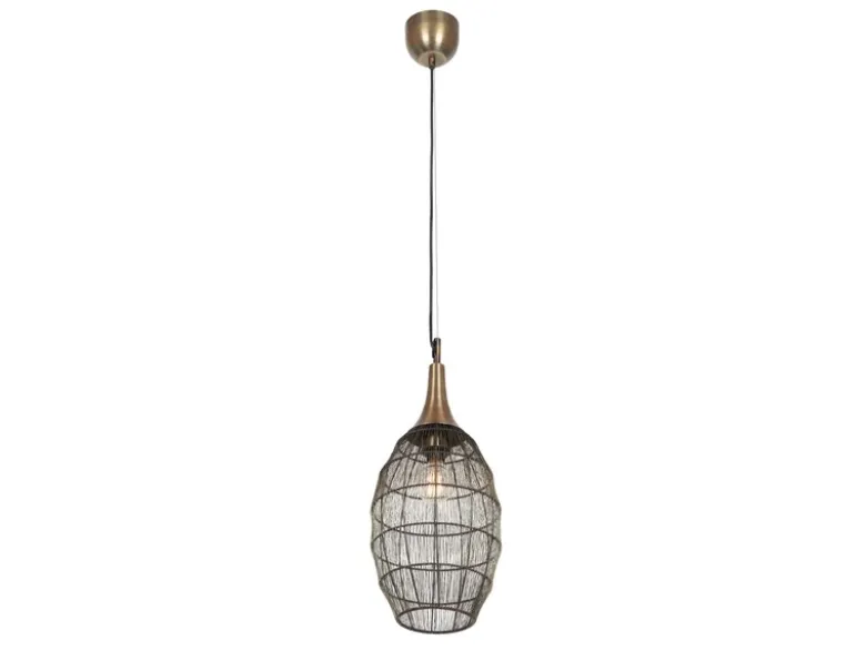 LED Pendelleuchte mit Drahtgeflecht Lampenschirm Oval Altmessing, Ø 26cm