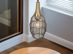 LED Pendelleuchte mit Drahtgeflecht Lampenschirm Oval Altmessing, Ø 26cm