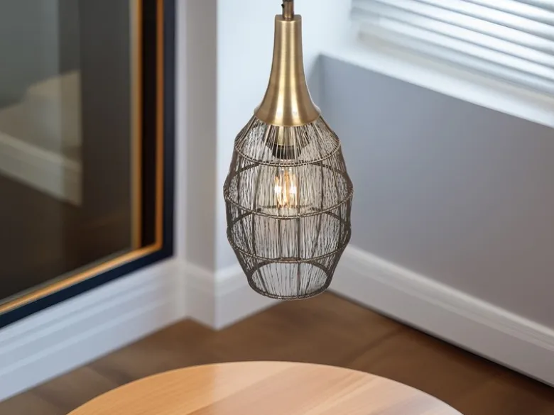 LED Pendelleuchte mit Drahtgeflecht Lampenschirm Oval Altmessing, Ø 26cm