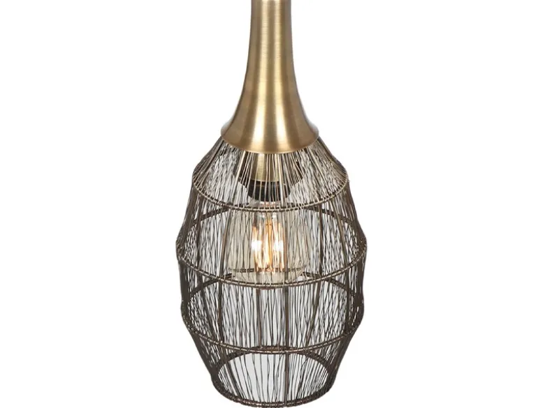 LED Pendelleuchte mit Drahtgeflecht Lampenschirm Oval Altmessing, Ø 26cm