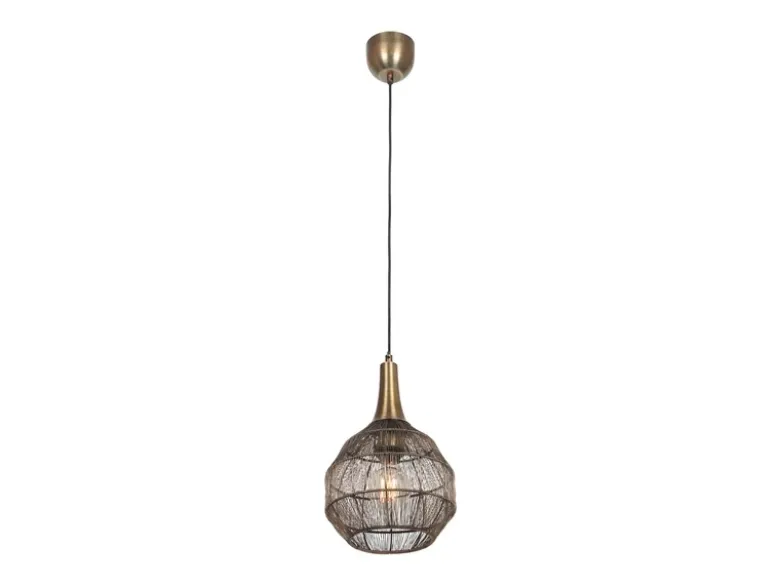 LED Pendelleuchte mit Drahtgeflecht Lampenschirm Altmessing, Ø 26cm