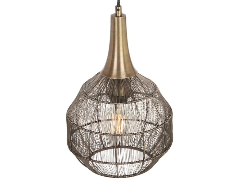 LED Pendelleuchte mit Drahtgeflecht Lampenschirm Altmessing, Ø 26cm