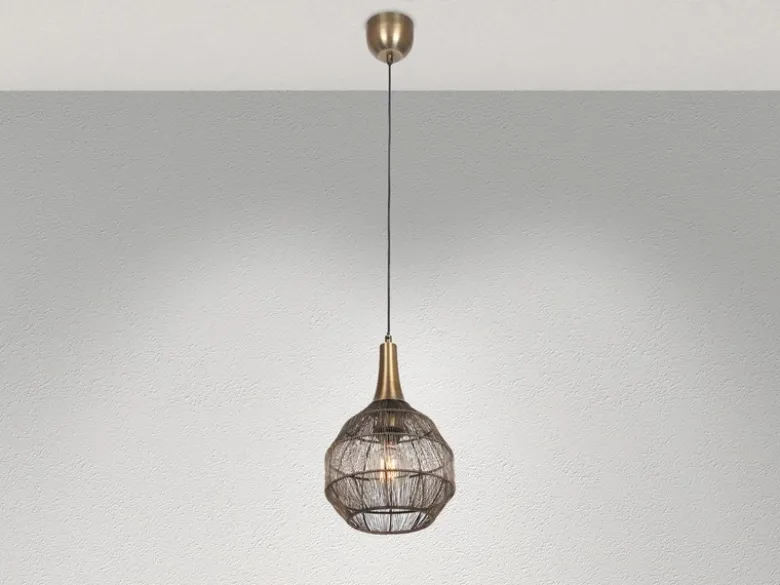 LED Pendelleuchte mit Drahtgeflecht Lampenschirm Altmessing, Ø 26cm