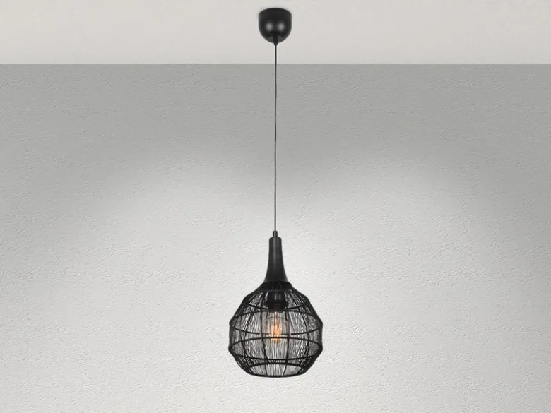 LED Pendelleuchte mit Drahtgeflecht Lampenschirm Schwarz, Ø 26cm