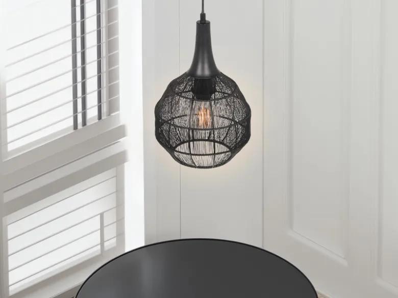 LED Pendelleuchte mit Drahtgeflecht Lampenschirm Schwarz, Ø 26cm