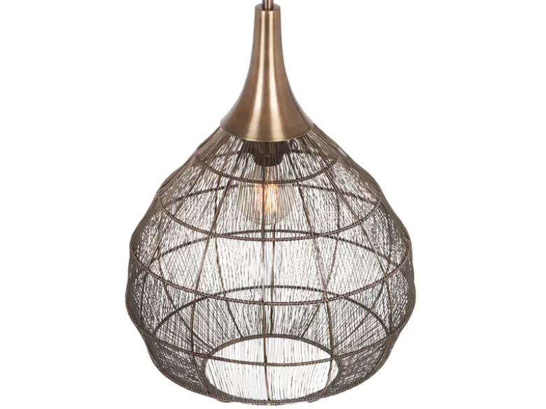 LED Pendelleuchte mit Drahtgeflecht Lampenschirm Altmessing, Ø 42cm