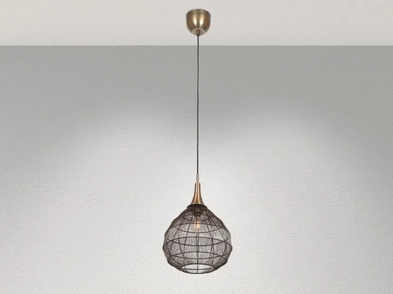 LED Pendelleuchte mit Drahtgeflecht Lampenschirm Altmessing, Ø 42cm