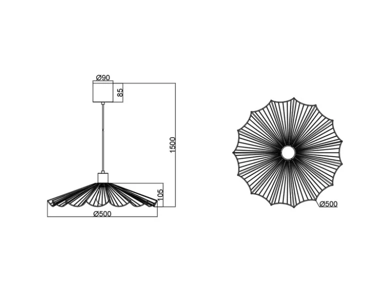 LED Pendelleuchte mit gefächertem Metall Gitterschirm Ø 50cm