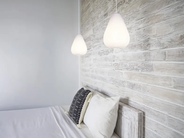 LED Pendelleuchte mit gemustertem Stoff Lampenschirm Weiß, Ø 35cm