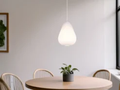 LED Pendelleuchte mit gemustertem Stoff Lampenschirm Weiß, Ø 35cm