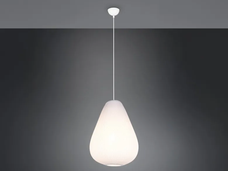 LED Pendelleuchte mit gemustertem Stoff Lampenschirm Weiß, Ø 35cm