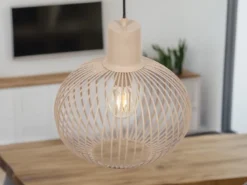 LED Pendelleuchte mit Gitter Lampenschirm Beige, Ø 33cm