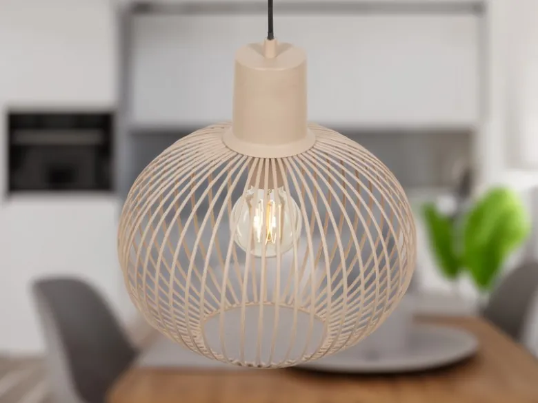 LED Pendelleuchte mit Gitter Lampenschirm Beige, Ø 33cm