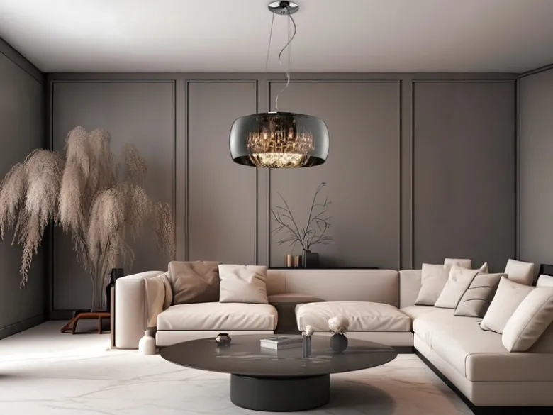 LED Pendelleuchte mit Glas Chrom in Rauchglas Optik & Kristallbehang Ø 50cm