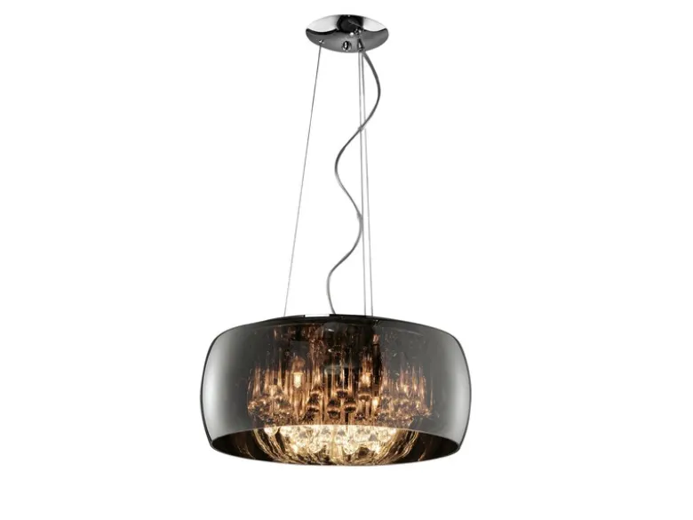 LED Pendelleuchte mit Glas Chrom in Rauchglas Optik & Kristallbehang Ø 50cm