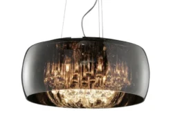 LED Pendelleuchte mit Glas Chrom in Rauchglas Optik & Kristallbehang Ø 50cm
