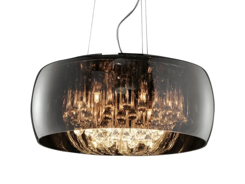 LED Pendelleuchte mit Glas Chrom in Rauchglas Optik & Kristallbehang Ø 50cm