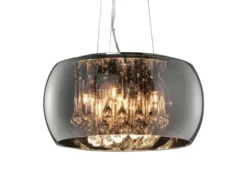 LED Pendelleuchte mit Glas Chrom in Rauchglas Optik & Kristallbehang Ø 40cm