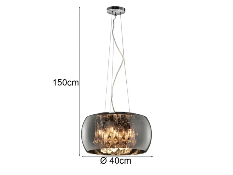 LED Pendelleuchte mit Glas Chrom in Rauchglas Optik & Kristallbehang Ø 40cm