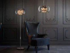 LED Pendelleuchte mit Glas Chrom in Rauchglas Optik & Kristallbehang Ø 40cm