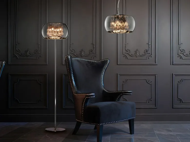 LED Pendelleuchte mit Glas Chrom in Rauchglas Optik & Kristallbehang Ø 40cm
