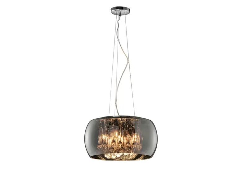 LED Pendelleuchte mit Glas Chrom in Rauchglas Optik & Kristallbehang Ø 40cm