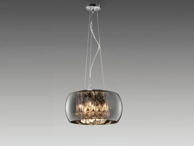 LED Pendelleuchte mit Glas Chrom in Rauchglas Optik & Kristallbehang Ø 40cm