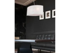 LED Pendelleuchte mit Glas Lampenschirm Weiß Oval, Breite 40cm