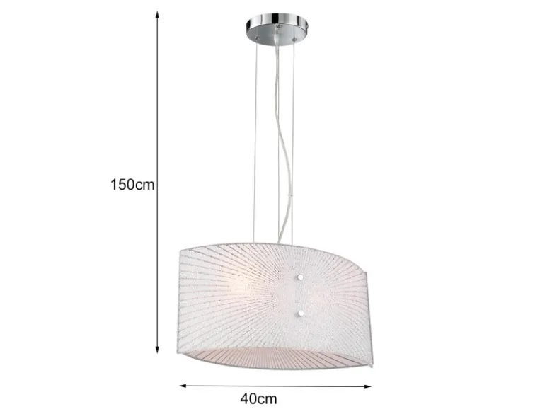 LED Pendelleuchte mit Glas Lampenschirm Weiß Oval, Breite 40cm