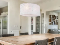 LED Pendelleuchte mit Glas Lampenschirm Weiß Oval, Breite 40cm