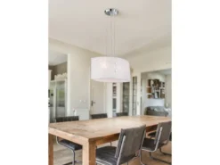 LED Pendelleuchte mit Glas Lampenschirm Weiß Oval, Breite 40cm