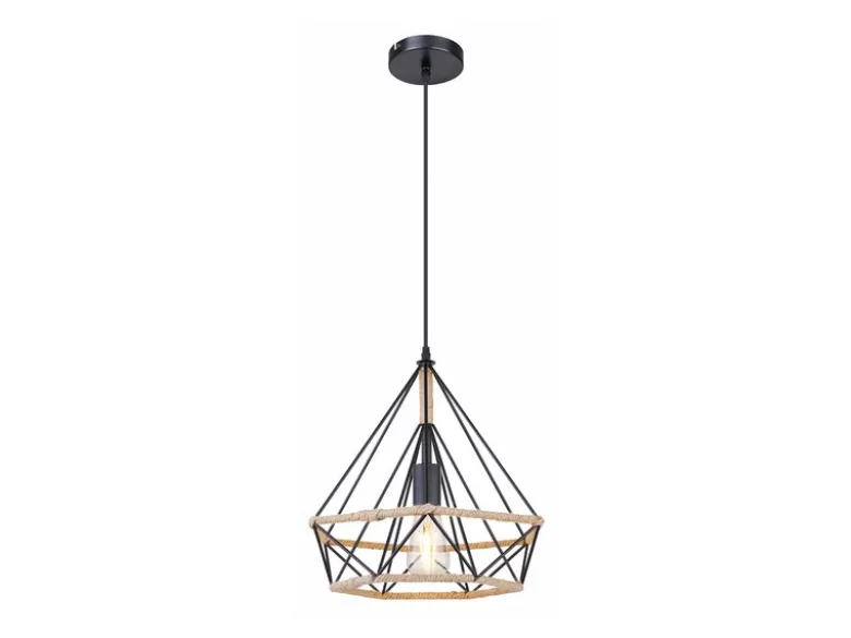 LED Pendelleuchte mit Hanfseil und Drahtgestell Schwarz, Ø 38cm
