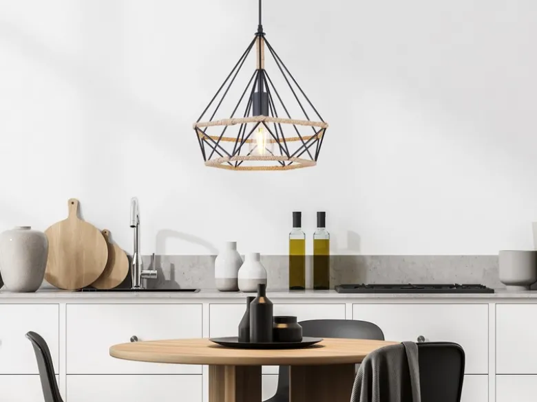 LED Pendelleuchte mit Hanfseil und Drahtgestell Schwarz, Ø 38cm