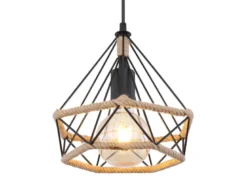 LED Pendelleuchte mit Hanfseil und Drahtgestell Schwarz, Ø 25cm