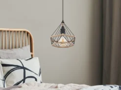LED Pendelleuchte mit Hanfseil und Drahtgestell Schwarz, Ø 25cm