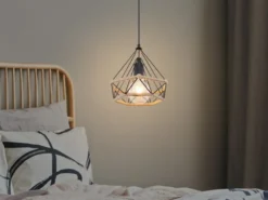 LED Pendelleuchte mit Hanfseil und Drahtgestell Schwarz, Ø 25cm