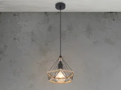 LED Pendelleuchte mit Hanfseil und Drahtgestell Schwarz, Ø 25cm