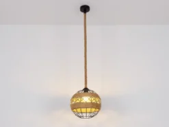LED Pendelleuchte mit Hanfseil und Drahtkugel Schwarz, Ø 30cm